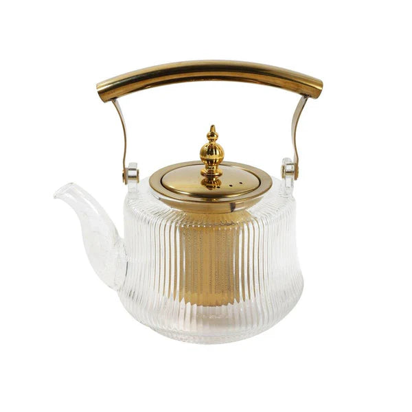 Théière en verre avec infuseur doré - Élégance et bien-être pour vos thés et tisanes